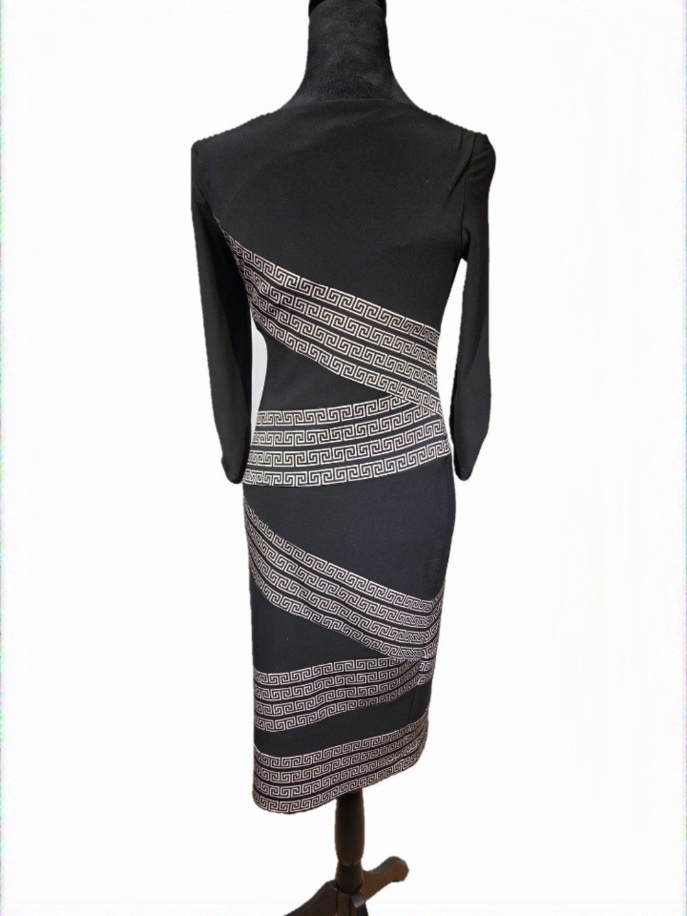 Joseph Ribkoff Elegant Black Long-Sleeve Bodycon Dress Geometric Stripe Detail - Picture 7 of 7
